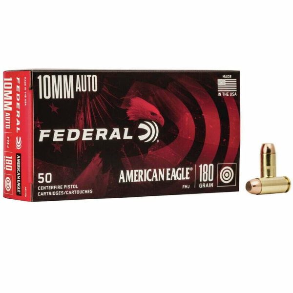 Munição FEDERAL AMERICAN EAGLE 10MM AUTO FMJ PP 180 Grains – Cx 50
