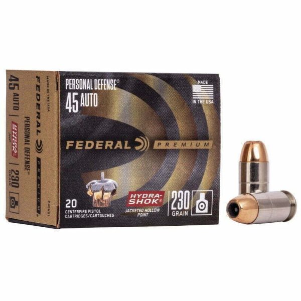 Munição FEDERAL PERSONAL DEFENSE HYDRA-SHOK .45 AUTO HP 230 Grains – Cx 20