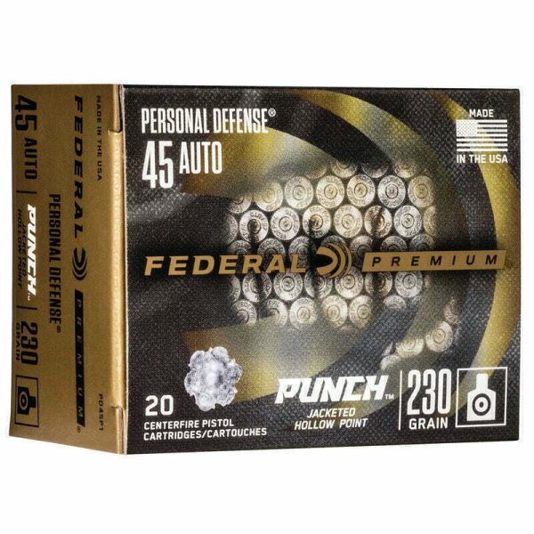Munição FEDERAL PERSONAL DEFENSE PUNCH .45 AUTO HP 230 Grains – Cx 20
