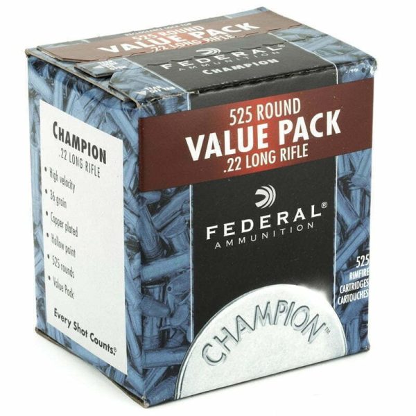 Munição Federal Cal 22 LR 36GR Champion Plated HP Cx 525